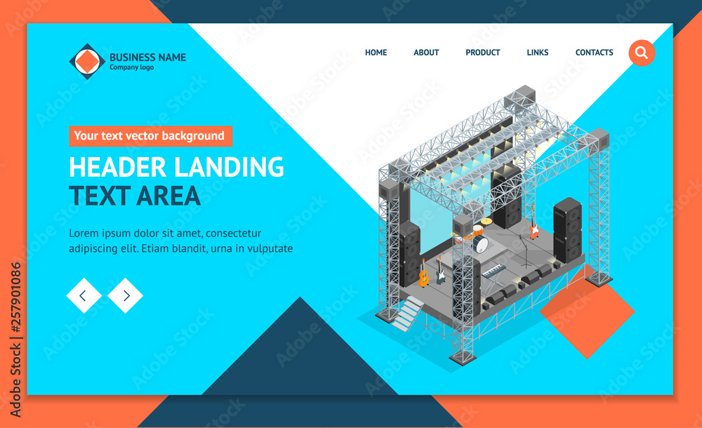 Poster stage for street performance concept landing web page template 3d isometric view. vector