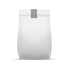 Realistic Detailed 3d White Blank Paper Bag Food Template Mockup. Vector
