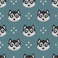 Cute kids wolf pattern for girls and boys. Colorful wolf on the abstract background create a fun cartoon drawing. The pattern is made in neon colors. Urban wolf pattern for textile and fabric.