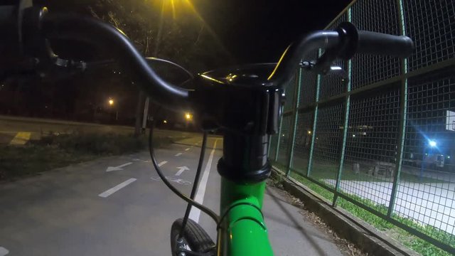 960_03 Bicycle Ride Handlebar View At Night Stop Loop