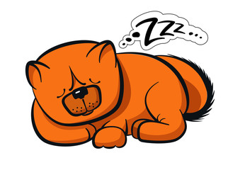 Sleeping dog chow-chow red color bread with buzz bubble sticker on the white background isolated in cartoon style.
