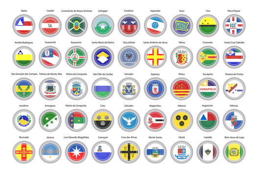 Set of vector icons. Flags of Bahia state, Brazil. 3D illustration.   
