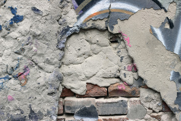 Wall texture deteriorated mortar graffiti fragments
