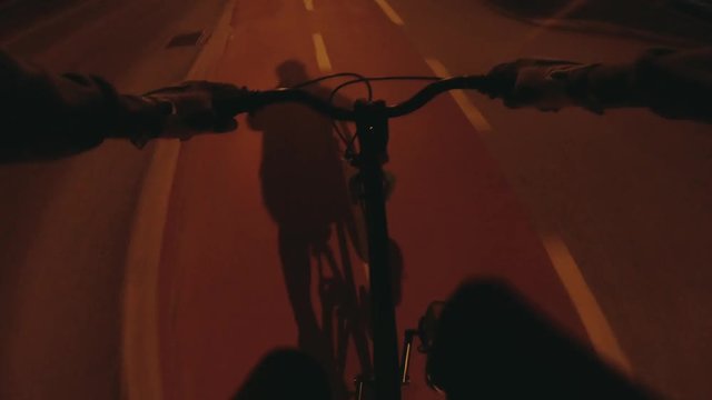 962_05 Bicycle Ride Handlebar View At Night Shadow In Bicycle Lane Loop