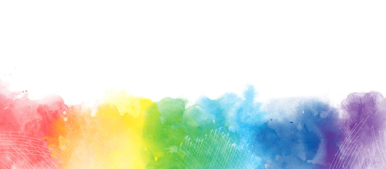 Rainbow watercolor artistic  border background isolated on white