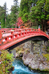 View of the Shinkyo Bridge in Nikko in Autumn, this is one of famous place of Nikko, Japan