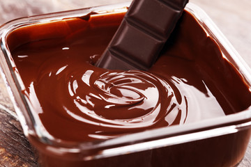 Melting chocolate, melted delicious chocolate for handmade praline icing confectionery