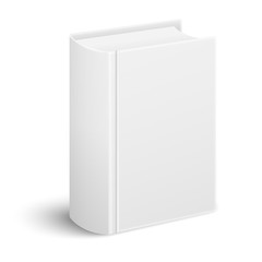 Closed realistic thick book standing cover and spine to the viewer in perspective view isolated on white background. Vector book mockup.