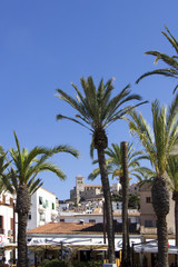 Fototapeta na wymiar Ibiza town of Eivissa with the cathedral and old town