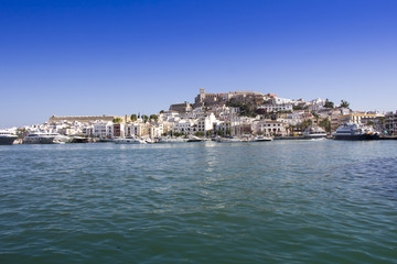 Fototapeta na wymiar Ibiza town of Eivissa with the cathedral and old town