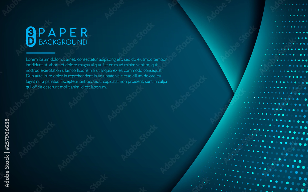 Poster dark blue 3d paper background. abstract realistic overlap paper with light glitters decoration with 