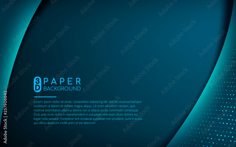Poster dark blue 3d paper background. abstract realistic overlap paper with light glitters decoration with 