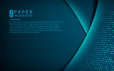 Dark blue 3d paper background. Abstract realistic overlap paper with light glitters decoration with space area for text. Vector illustration.Can use for web and print.
