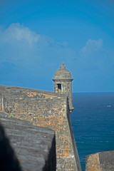 Sentry box and battlements in the 16th century fortress of San Cristobal in San Juan, Pueto Rico