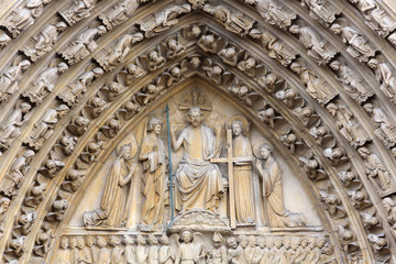 Portal of the Last Judgment. Christ enthroned in the Day of Judgment. Western facade. Notre-Dame Cathedral. 
