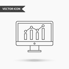 Modern and simple vector illustration of a monitor with chart icon. Flat image with thin lines for application, interface, presentation, infographics on isolated background