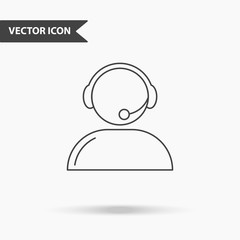Modern and simple vector illustration of support services icon. Flat image man with headphones with thin lines for application, interface, presentation, infographics on isolated background