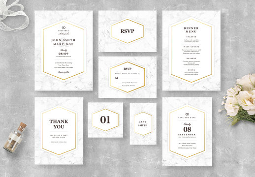 Wedding Invitation Suite with Marble Elements and Gold Accents