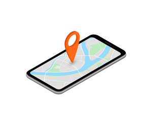 City map route navigation smartphone, phone point marker vector drawing schema isometric city plan GPS navigation tablet, itinerary destination arrow isometry paper city map