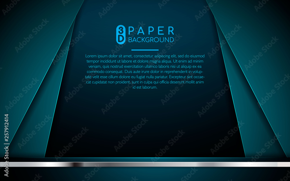 Poster dark blue abstract background with blue overlap layers. realistic texture with silver list and layer