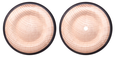 Wooden wheel for toys with black rubber tire pneumatic with hole or without it