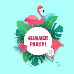 tropical summer poster with flamingo