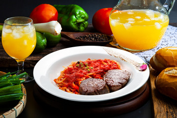 Filet mignon with Bolognese pasta