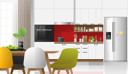 Modern colorful kitchen interior background , vector , illustration