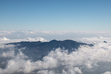 amazing landscape view of nature scene with fog and mist at fansipan vietnam mountain .