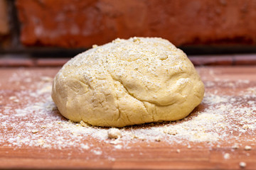 Fototapeta na wymiar Cooking making dough for tortilla from corn flour