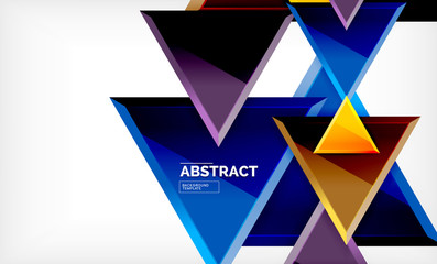 Triangles repetiton geometric abstract background, multicolored glossy triangular shapes, hi-tech poster cover design or web presentation template with copy space