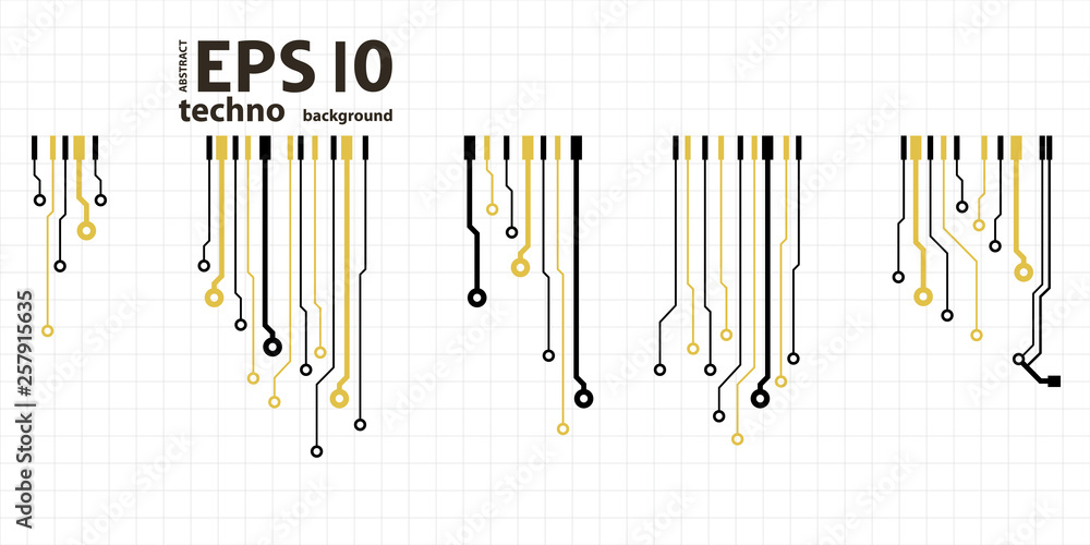Poster Vector circuit board elements on grid. Design elements for circuit board illustration