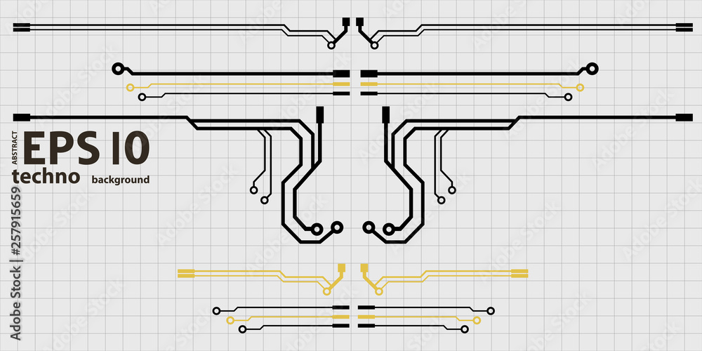 Poster Vector circuit board elements on grid. Design elements for circuit board illustration