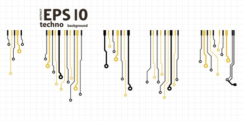 Vector circuit board elements on grid. Design elements for circuit board illustration