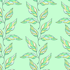 vector seamless pattern with bright hand drawing season foliage