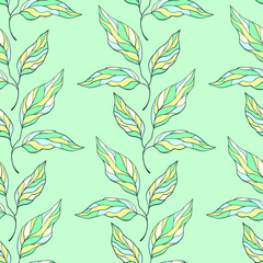 Fototapeta premium vector seamless pattern with bright hand drawing season foliage
