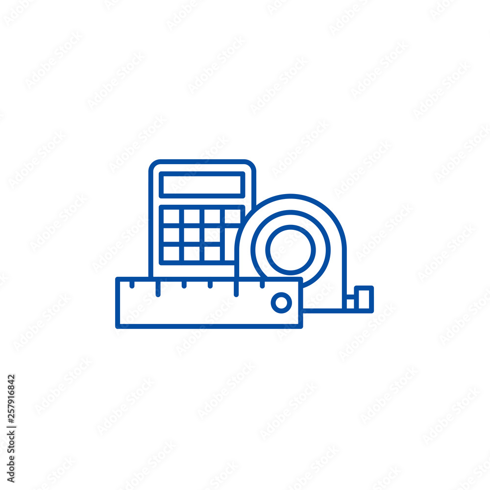 Poster measurement and calculations line concept icon. measurement and calculations flat vector website sig