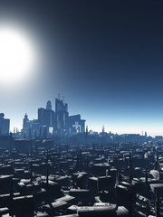 Future City Megastructure in Moonlight - science fiction illustration