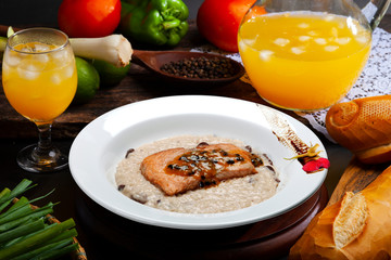 Risotto with salmon fish fillet