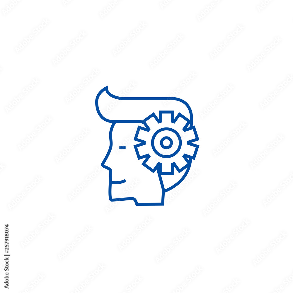 Aufkleber mind process,man with gears line concept icon. mind process,man with gears flat vector website sign,