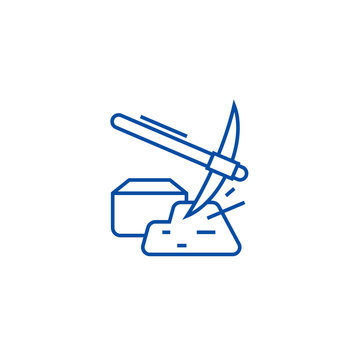 recommend clip art: Mining hummer with gold line concept icon. Mining hummer with gold flat  vector website sign, outline symbol, illustration.