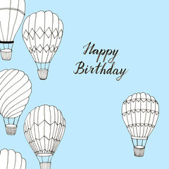 Hand drawn hot air baloons birthday card