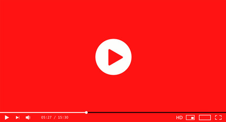 Classic red and white video player template. Vector illustration