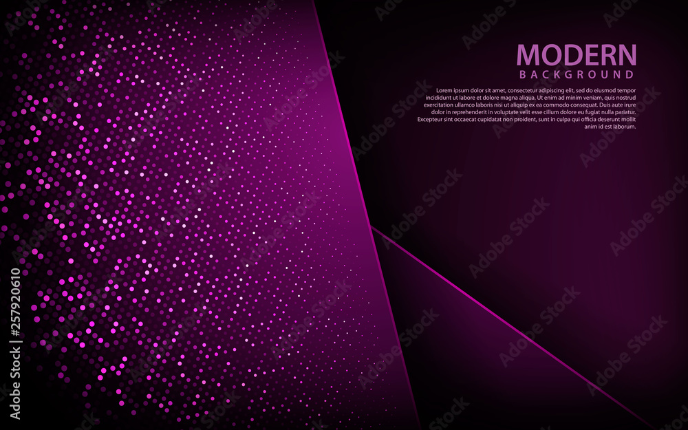 Poster purple 3d paper background. abstract realistic overlap paper with light glitters decoration with spa