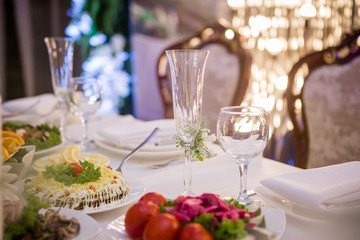 beautifully set table in a restaurant close-up