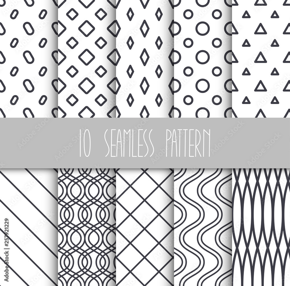Poster Set of seamless geometric patterns on white background