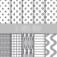 Set of seamless geometric patterns on white background