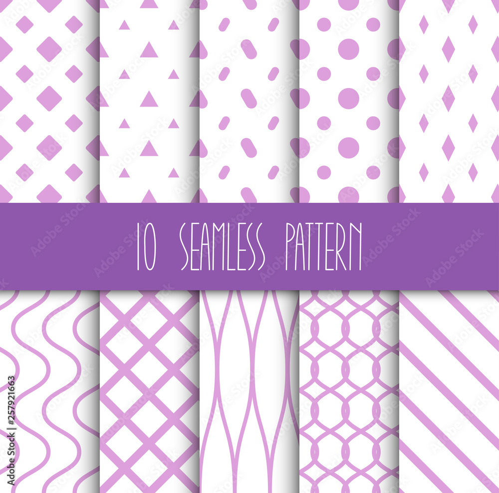 Poster Set of seamless geometric patterns on white background