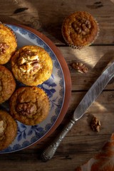 homemade muffins with walnuts and pumpkin