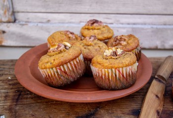 homemade muffins with walnuts and pumpkin